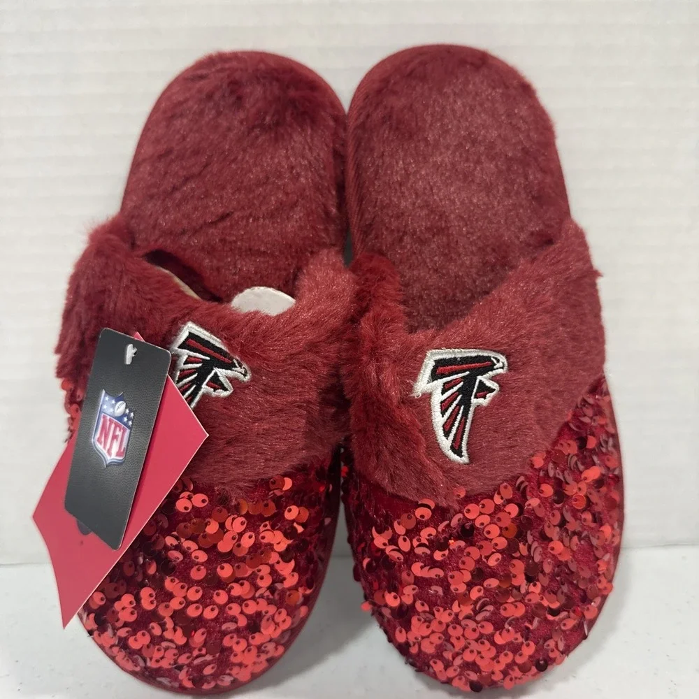 FOCO Atlanta Falcons  Red Sequin Bedroom Shoes Slippers NFL S woman's NWT